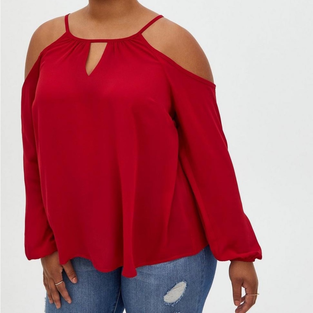 Torrid 3x Red Cold Shoulder Blouse NWOT